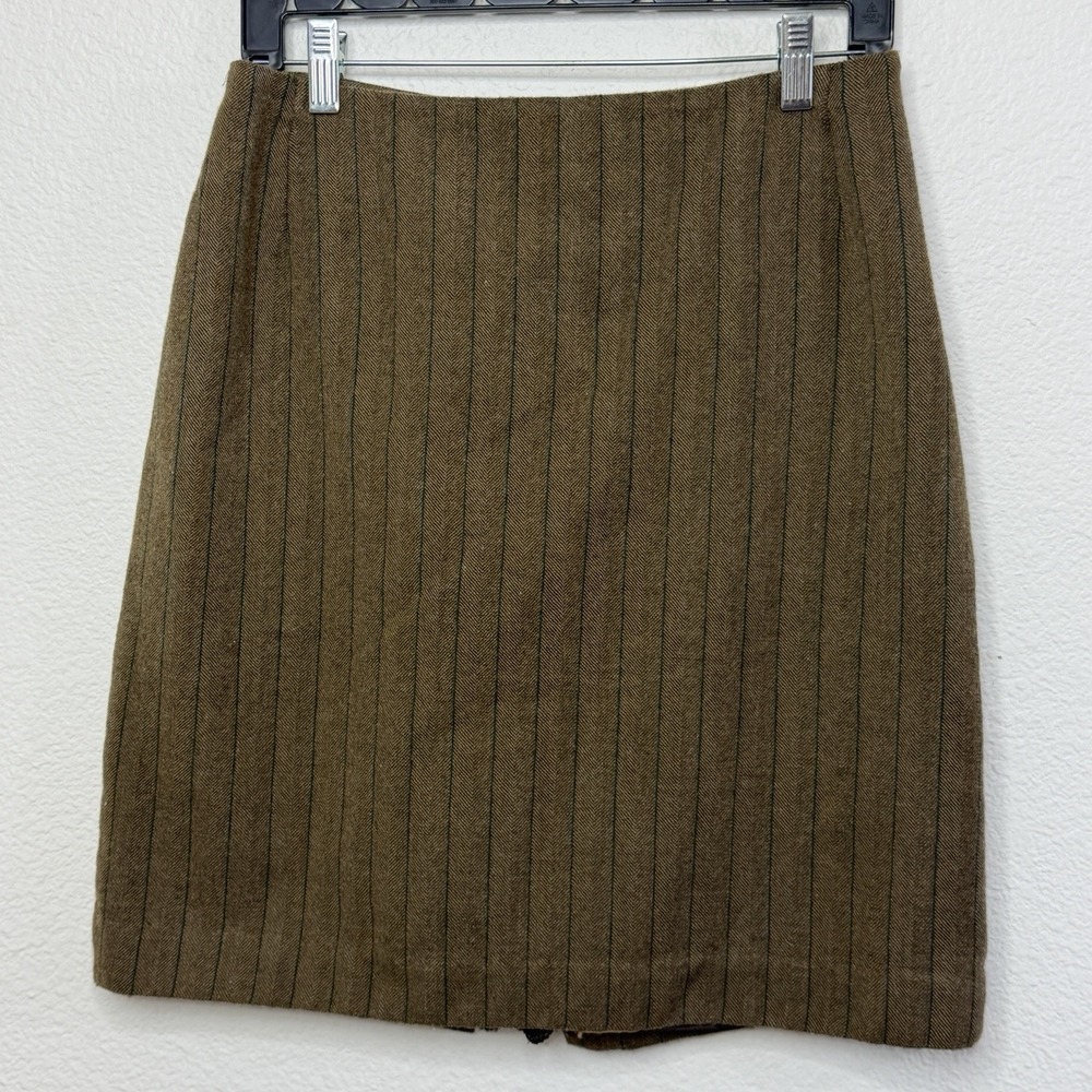 Harvé Bernard Brown Wool Pinstripe‎ Skirt Above Knee High Rise Classic - Picture 5 of 14
